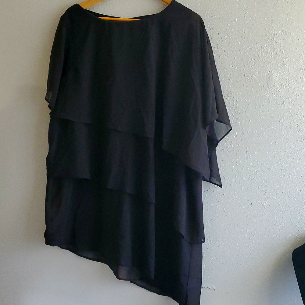 ROMAN'S Tiered Black Asymmetric Pant Set Size 18W